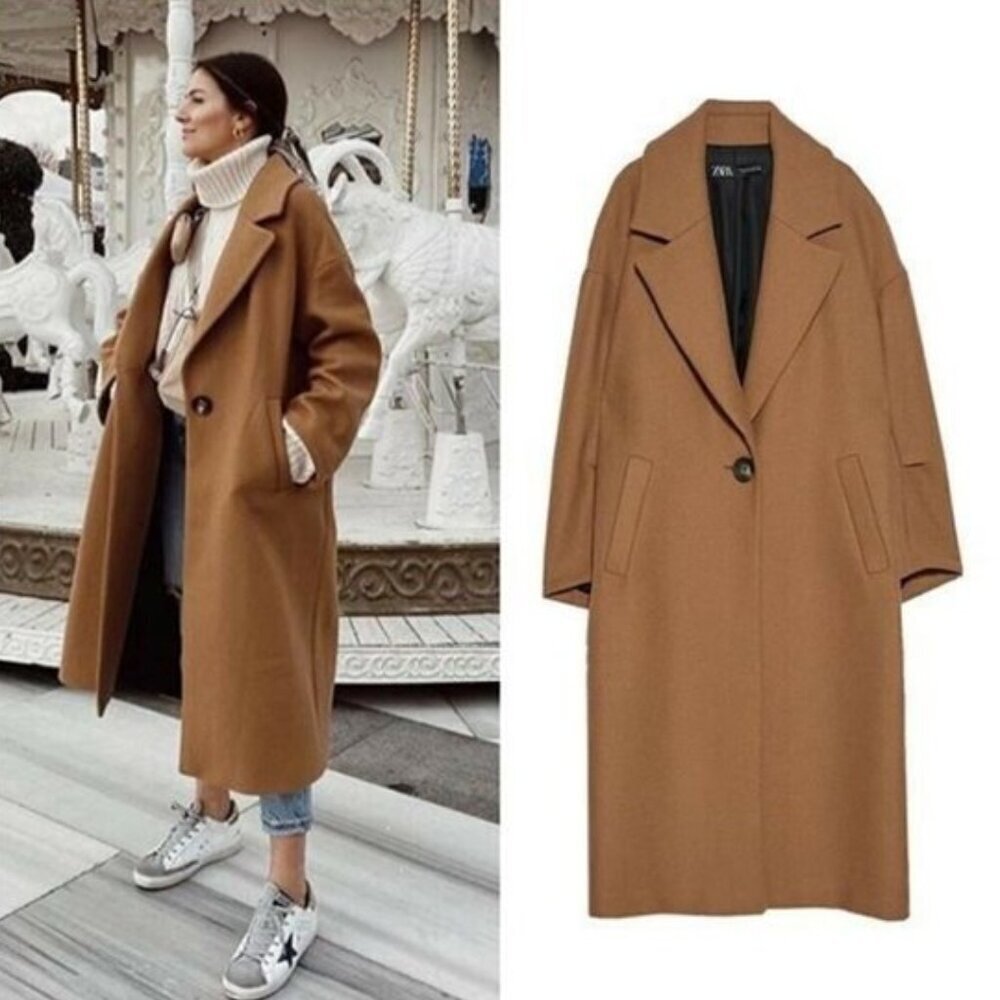 Zara Womens Size Xsmall Taupe Brown Oversized Long Coat